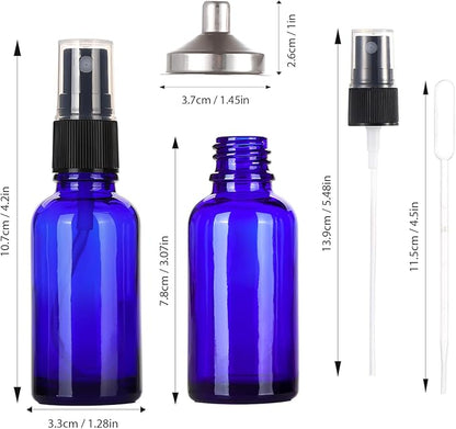1 oz Glass Blue Spray Bottles,Small Empty Fine Mist Refillable Travel Spray Bottle for Cleaning,Perfume,Aromatherapy,Cosmetic Sprays,Hair,Essential Oils with Fine Mist Dispenser（6 Pack）