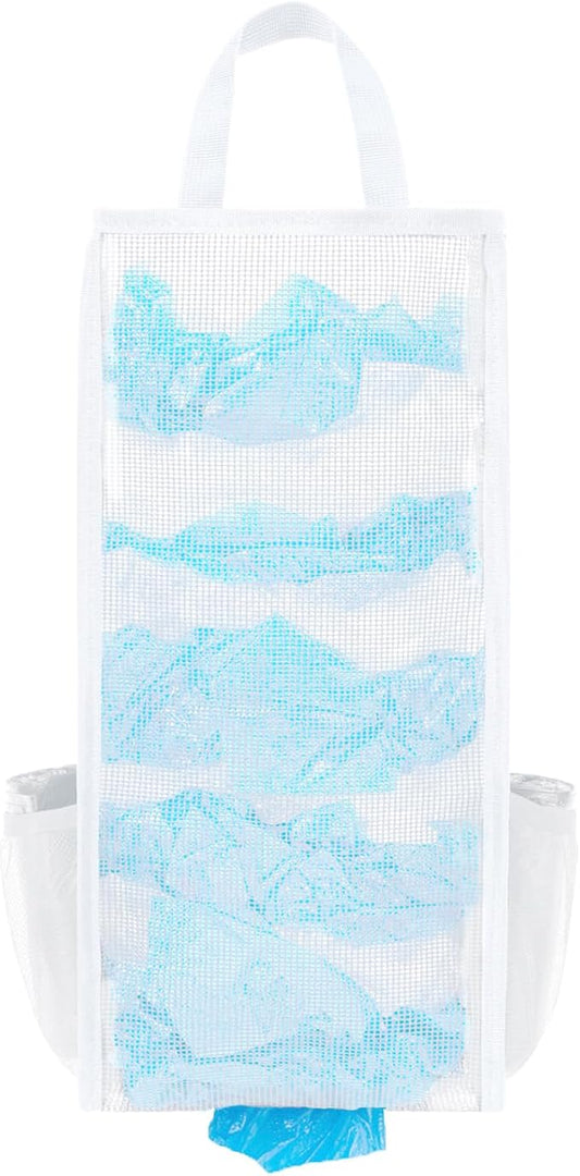 Large Capacity Grocery Bag Holder - Breathable Mesh Plastic Bag Dispenser Organizer (White)