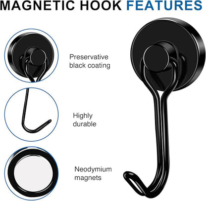 LOVIMAG Hooks, 40lbs+ Magnetic Magnet Hook 2026 Cruise Cabin Ship Essentials Heavy Duty Strong Refrigerator Fridge Hanging for Classroom Beach Vacation Kitchen Grills Home Mug Hanger (6 Pack), Black