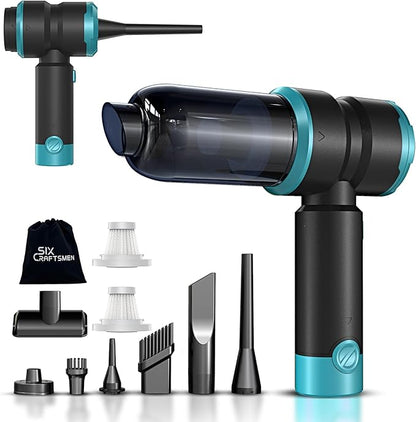Handheld Car Vacuum Cleaner, 4-in-1 Cordless Rechargeable Mini Vacuum with Air Duster – Quickly Clean Crumbs, Pet Hair & Crevices in Car, Office, Home. Ideal for Commuters & Office Workers (Gold)