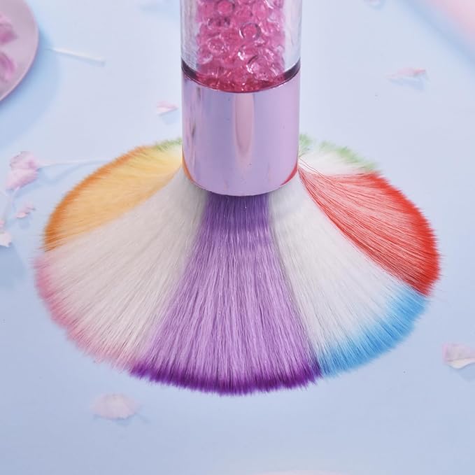 Colorful Nail Art Dust Brush Remover Cleaner for Acrylic Gel Nails with Shiny Rhinestone Handle