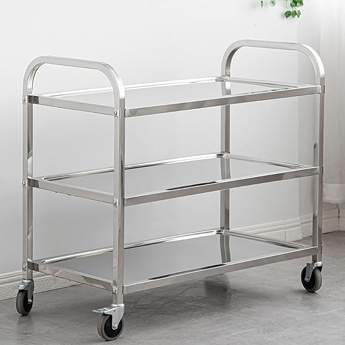 uyoyous Extra Large 3 Tier Stainless Steel Utility Cart 37x20x37 inch Commercial Heavy Duty Rolling Cart Food Storage Service Trolley with 360° Rotatable Wheels for Kitchen Hotel Restaurant Home Use