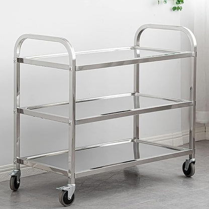 uyoyous Extra Large 3 Tier Stainless Steel Utility Cart 37x20x37 inch Commercial Heavy Duty Rolling Cart Food Storage Service Trolley with 360° Rotatable Wheels for Kitchen Hotel Restaurant Home Use