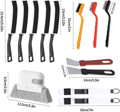 13pcs Household Cleaning Tools 2 in 1 Groove Cleaning Brush Window Track Cleaning Tools Hard Bristle Crevice Cleaning Brush Wire Brushes for Cleaning Rust