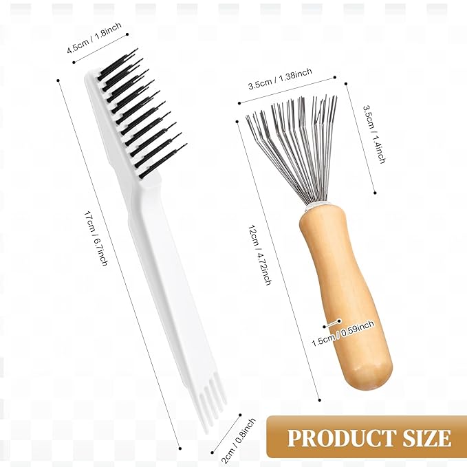 Boao 2 Pieces Hair Brush Cleaning Tool Comb Cleaner Brush Mini Comb Cleaning Hair Remover Tool for Removing Dust Home and Salon Use(White, Wood Color,Polished Wooden Handle Rake)