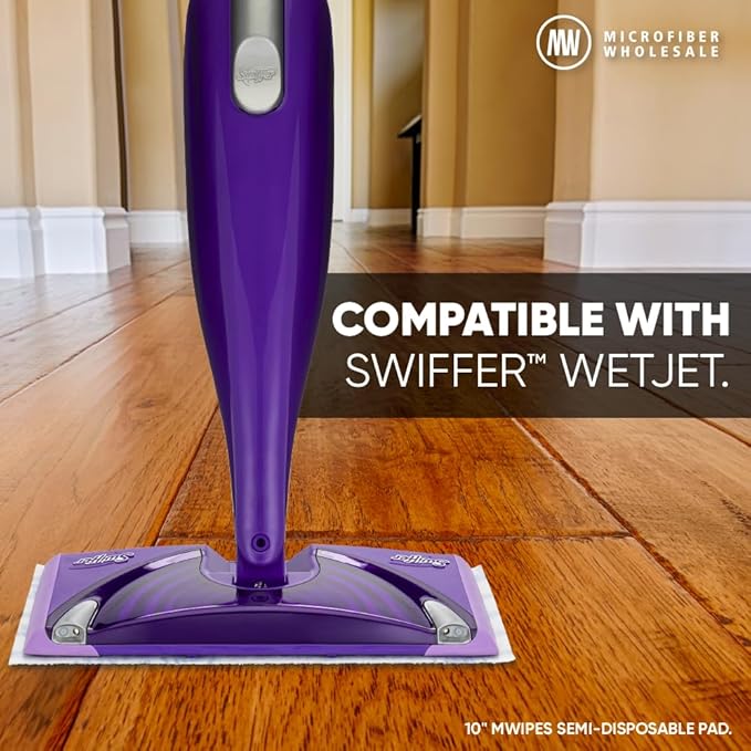 10" MWipes Semi-Disposable Microfiber Mop Pads - Compatible with Swiffer Wet Jet - Replacement Flat Mop Heads Compatible with Any Flat Mop System, 25 Pack