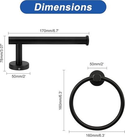 NearMoon 2 Pieces Bathroom Hardware Accessories, Towel Ring and Toilet Paper Holder- Stainless Steel Bath Towel Hanger and Hand Towel Holder, Wall Mounted (Matte Black)