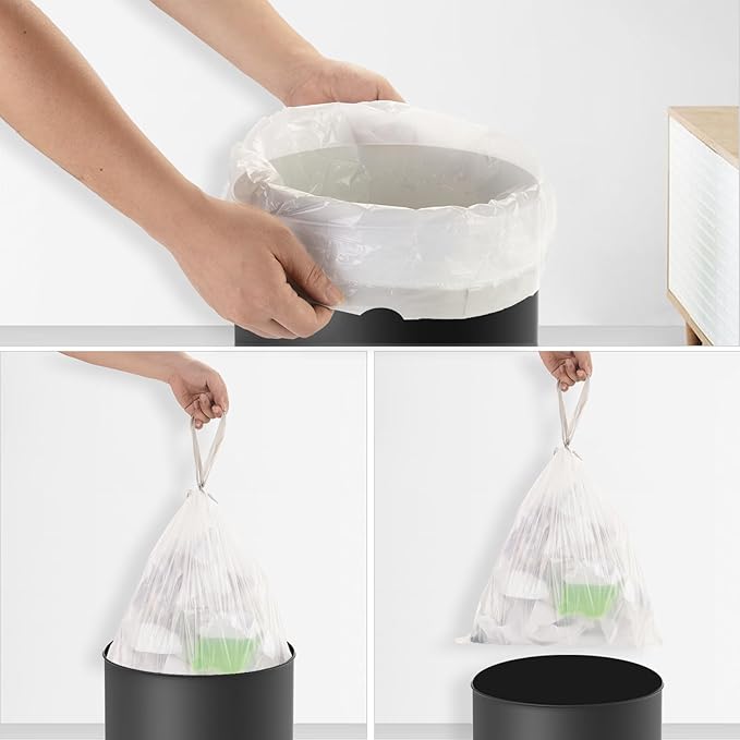 2 Gallon Trash Bags Drawstring - 3 Rolls 60 Counts Mini Garbage Bags for Home Office Outdoor Small Trash Can Bulk Unscented Clear White Strong Thick Plastic Wastebasket Liners Heihaily
