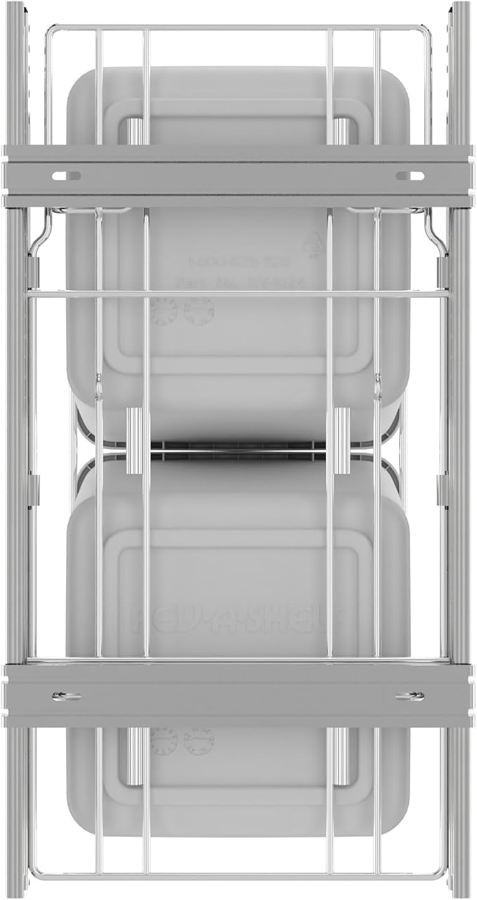 Rev-A-Shelf Double 27 Qt Pullout Trash Can for Base Kitchen Cabinets, Garbage Waste Bin System with Full Extension Slides, Min Opening Width of 11.5", White, RV-15KD-11C S