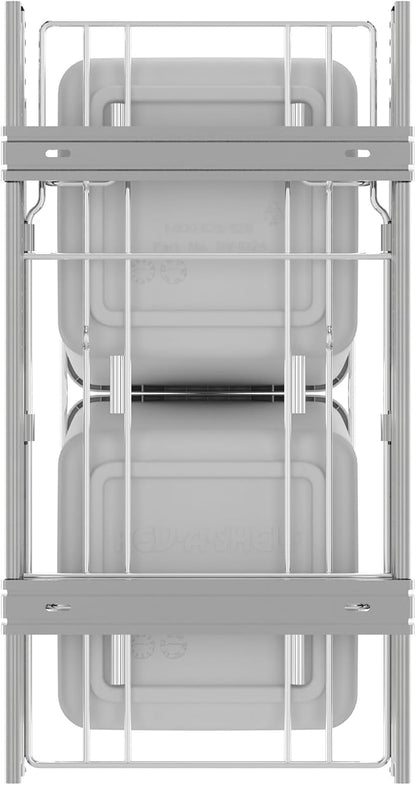 Rev-A-Shelf Double 27 Qt Pullout Trash Can for Base Kitchen Cabinets, Garbage Waste Bin System with Full Extension Slides, Min Opening Width of 11.5", White, RV-15KD-11C S