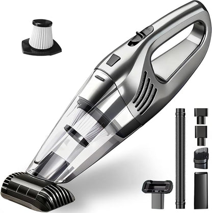 Car Vacuum Portable Cordless – 12000PA Strong Suction, Lightweight & Rechargeable – Includes Multi-Nozzle Attachments for Car, Home, Office, and Pet Hair – Compact & Powerful Grey Vacuum