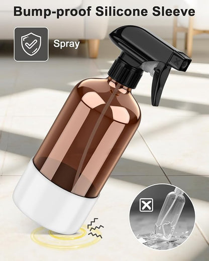 Bontip Amber Glass Spray Bottle with Silicone Sleeve Protection, 16 oz Refillable Spray Bottles for Cleaning Solutions, Plants, Aromatherapy, Facial Hydration (1, White, 16 oz)