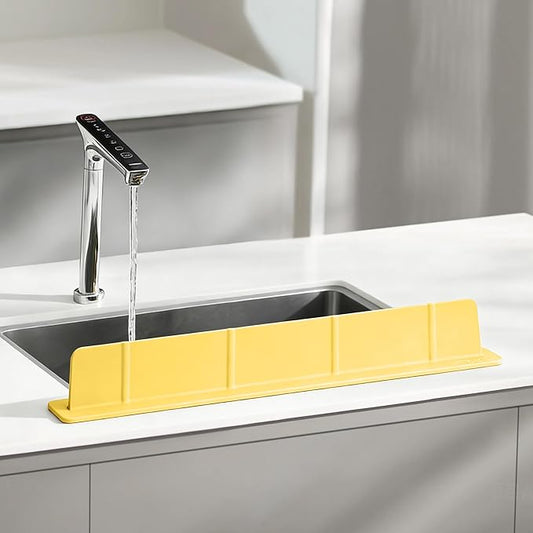 20Inch Silicone Sink Splash Guard with Strong Suction Cups, Flexible Kitchen Sink Splash Guard for Front/Back of Sink, Easy to Clean Splash Guard for Kitchen & Bathroom (Yellow, 20.5''x2.8'')