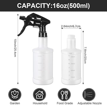 Eccliy 12 Pcs 16 Oz Plastic Spray Bottle, Adjustable Empty Reusable Sprayer for Cleaning, Planting, Water, Bathroom and Kitchen, BBQ, Commercial and Residential (Measurement,Pure Black)
