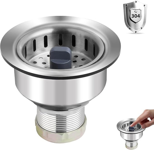 Kitchen Sink Drain Strainer Compatible with Moen, Stainless Steel 3-1/2 Inch Sink Drain Stopper Plug with Assembly, 3 in 1 Pop Up Kitchen Sink Stopper