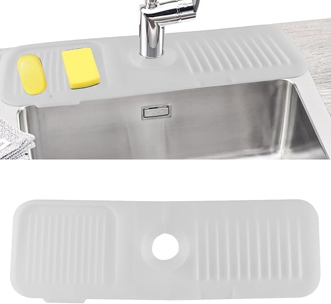 Sink Splash Guard, Silicone Sink Faucet Mat Sink Accessories Faucet Absorbent Mat for Kitchen, Bathroom, Sink Sponge Holder (Transparent)