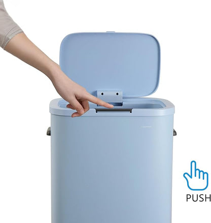 happimess HPM1017H Tammi Kitchen 14.5-Gallon Slim Metal Push Button Trash Can for Home, Kitchen, Laundry Room, Office, Bedroom, Bathroom, Tide Pool Blue
