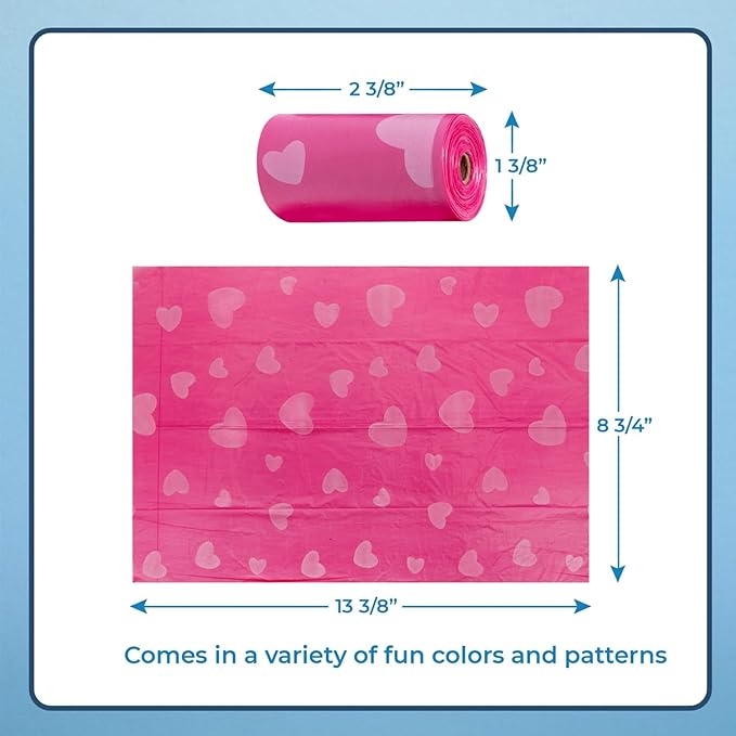 Best Pet Supplies Dog Poop Bags for Waste Refuse Cleanup, Doggy Roll Replacements for Outdoor Puppy Walking and Travel, Leak Proof and Tear Resistant, Thick Plastic - Pink Heart, 150 Bags