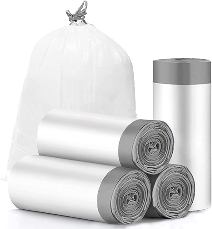 CHARMOUNT Drawstring 4 Gallon Trash Bags, Small Garbage Bags, Unscented Trash Can Liner, 60 Count