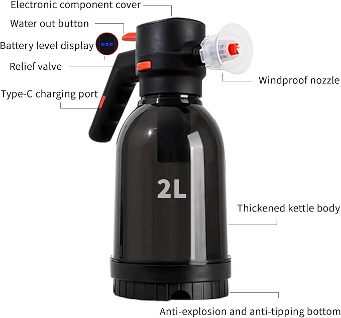 Electric Foam Sprayer for Car Washing, 130 PSI USB Rechargeable Cordless Foam Cannon, 2L Foam Pump Sprayer 2026 New Upgrade Black