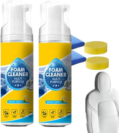 4-in-1 Multi-Enzyme Foam Cleaner 5oz, All-Purpose Deep Cleaning Spray for Car Interior, Kitchen Grease, Bathroom Tiles, Sofa Upholstery (2PCS+2*Sponge+Towel)