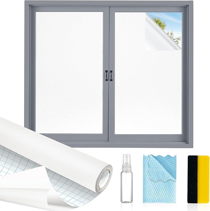 MAGIDEKOR Window Privacy Film with Installation Tools, Frosted Glass Window Film, Heat Blocking Static Clings Reusable Frosting Window Film for Bathroom, Home, Office - 29.5 Inch X 6.5 Feet