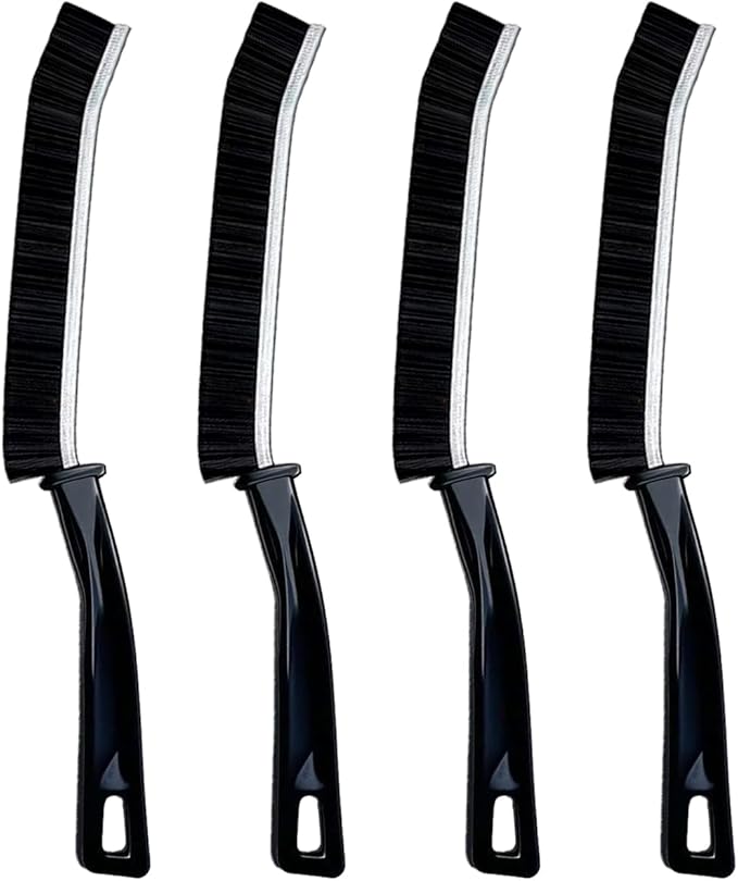 Hard Bristle Crevice Cleaning Brush.Multi-Purpose New Cleaning Brush Tool, Black Bristles with Ergonomic Grip Bathroom Gap Brush, Home, Kitchen, Bathroom, Faucets, Toilet,Window, Vehicle, (4)