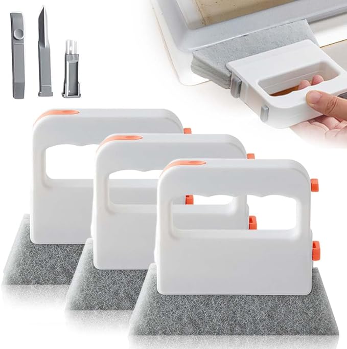 3PCS 3 in 1 Magic Window Track Cleaner, 2026 New Window Track Cleaning Brush Tools Set with 3 Groove Gap Cleaning Brush + 3 Replacement Cloth for Tile Lines/Shutter/Car Vents/Air Conditioner