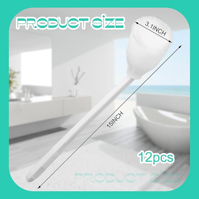 Eaasty Toilet Bowl Mop Toilet Bowl Brush White Soft Swab Bathroom Brush with Holder Long Handle Cleaning Scrubber Bathroom Accessories(12 Pcs)