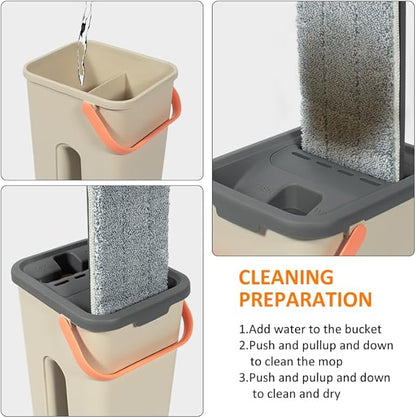 360° Microfiber Flat Mop with Hands-Free Self-Cleaning Bucket, Wash & Dry Dual Chamber System, Adjustable Handle, Includes 2 Microfiber Mop Pads, Wet & Dry Floor Cleaning - (LV-F02)