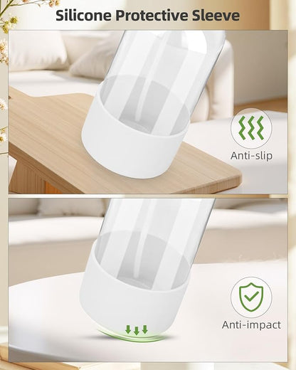Worldgsb 2 Pack Glass Spray Bottles 8 oz, Empty Refillable Containers with Silicone Sleeve Protection, Glass Spray Bottles for Cleaning Solutions, Hair and Plants with Adjustable Nozzles White