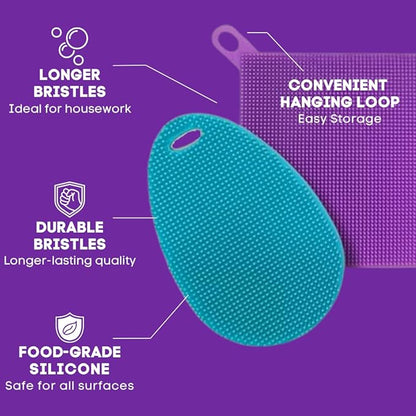 Silicone Dish Sponge Dish Scrubber (Oval and Square) - Dual-Sided, Food Grade Silicone Sponges for Dishes and Housecleaning 2-Pack