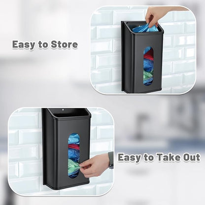Sumnacon Grocery Bag Dispenser Wall Mount Stainless Steel Bag Dispenser for Plastic Bags Sturdy Grocery Bag Holder with Screws Adhesives Plastic Bag Holder for Kitchen Pantry Cabinet (Black)