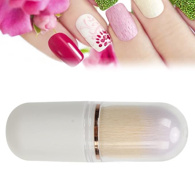 Nail Dust Brush, Nail Art Dust Powder Remover Brush Rhinestone Handle Nail Art Dust Cleaner Brush Professional Nail Art Tool Manicure Duster Tools for Acrylic Gel Nails (White)