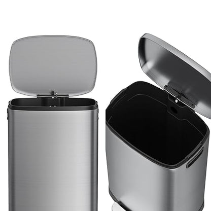 KdbK 13 Gallon Trash Can with Lid, 50L Fingerprint Proof Stainless Steel Kitchen Trash Can with Removable Inner Bucket and Lid Soft Close, Pedal Rubbish Bin for Home Office（Silver）