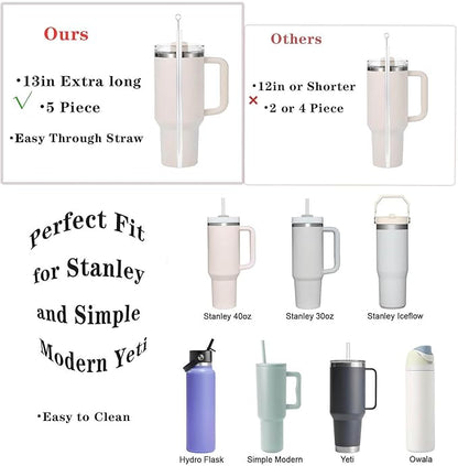 Straw Cleaner Brush Extra Long 13 inch for Stanley Yeti Tumbler Cup Straw Cleaner Brush Kit and 3 in 1 Cup Lid Cleaning Brush Multifunctional Water Bottle Brushes for Cleaning
