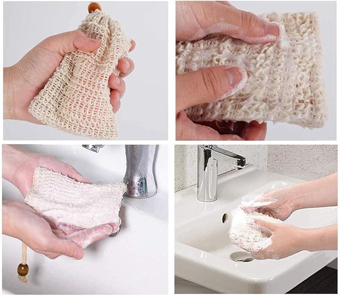 Medsuo 2 PCS Natural Safe and Durable Sisal Fiber Soap Bags, Saver Shampoo Bar Scrubber Pouches for Foaming and Drying Soap Shower Bath Exfoliating