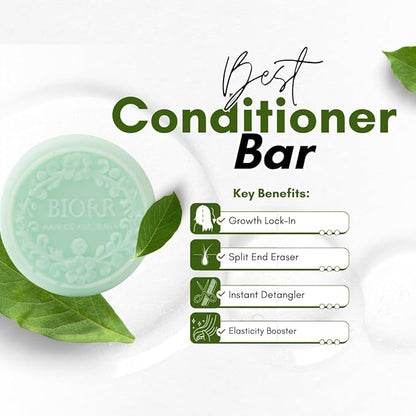 BIORR Castor Oil Conditioner Bar for Hair Growth & Strength | Oat Protein, Murumuru & Coconut – pH-Balanced, Vegan, Frizz Control & Deep Nourishing – Plastic-Free Luxe Bar | 80+ Washes