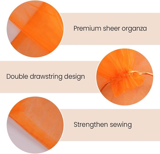Meowoo 100PCS Organza Bags, 8x12in Small Mesh Bags Drawstring, Mesh Gift Bags Drawstring for Jewelry, Candy, Christmas, Sachets, Festivals, Bathroom Soaps, Makeup Organza, Wrapping Supplies(orange)