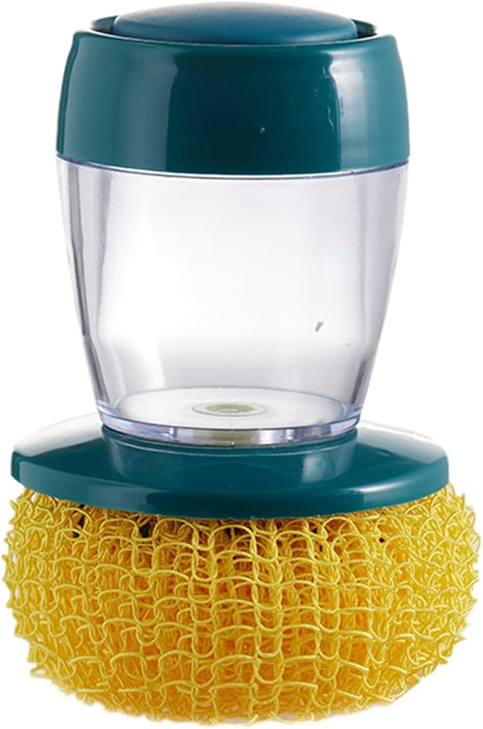 awakentti Soap Dispensing Palm Brush, Soap Dispensing Palm Brush Storage Set, Refillable and Visible, Portable Dish Brush for Dishes Pot Pan Kitchen Sink Scrubbing (Dark Green)