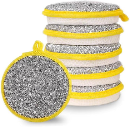 Double-Sided Non-Scratch Dish Sponge Scrubber - Reusable Round Scouring Pads for Dishes, Pots & Pans, Kitchen Sink Cleaning Tool (5)
