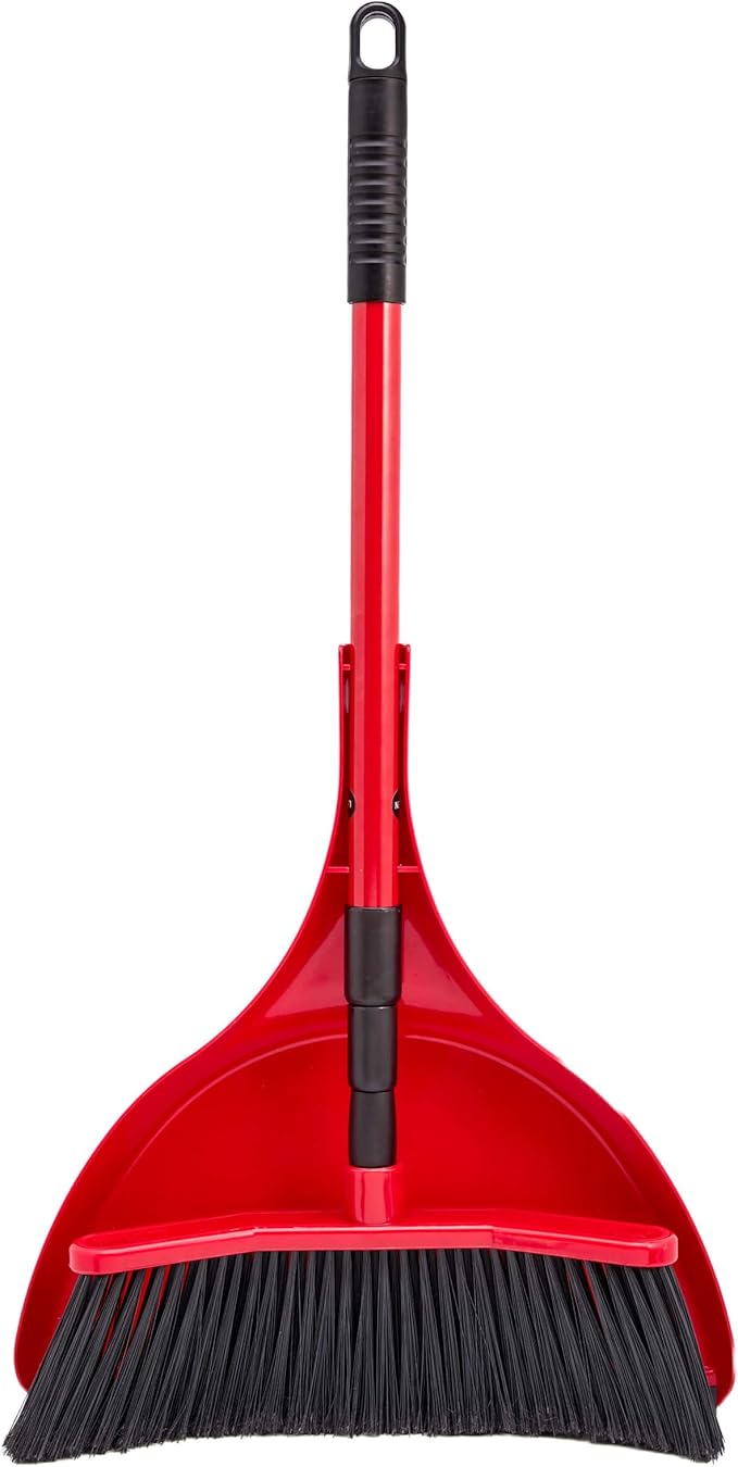 with Dustpan Combo Set – 16" Curved Head, 52" Adjustable Telescopic Handle, Soft PVC Bristles, Indoor Outdoor Broom and Dustpan Set for Kitchen, Pet Hair, Dust & Debris