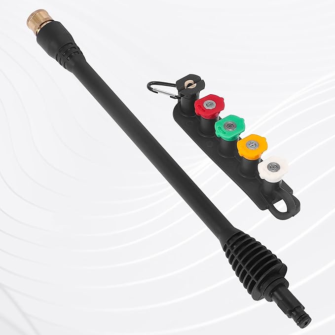 FIXFANS Pressure Washer Wand Replacement, 16 Inch Power Washer Wand with 1/4” Quick Connect, 5 Spray Nozzles, 1 Tips Holder, Compatible with Some Ryobi, Portland, Husky Pressure Washers Black