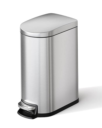 GarveeHome 2.6 Gallon Bathroom Trash Can, Space-Saving Slim Stainless Steel Step-On Garbage Bin with Soft Close Lid, Removable Inner Bucket for Bathroom & Bedroom, Silver