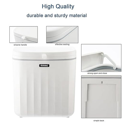 Good Looking Hanging Small Trash Can with Lid, Thick Kitchen Compost Bin for Counter Top or Under Sink, Wall Mounted Waste Basket Bin Garbage Can for Bathroom (Ivory White)