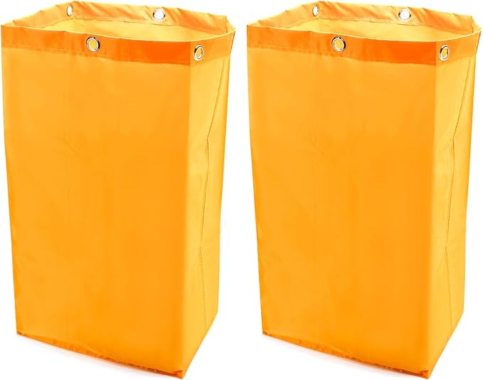 QWORK Janitorial Cart Bag, 24 Gallon Waterproof Large Capacity Padded Housekeeping Commercial Replacement Cleaning Cart Bag for Collecting Trash or Clothing (Yellow), 2 Pack