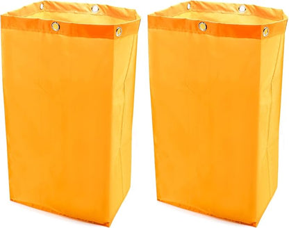 QWORK Janitorial Cart Bag, 24 Gallon Waterproof Large Capacity Padded Housekeeping Commercial Replacement Cleaning Cart Bag for Collecting Trash or Clothing (Yellow), 2 Pack