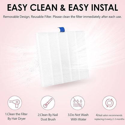 Pink Nail Dust Collector with Reusable Filter for Acrylic Gel Nails, Power Nail Vacuum Cleaner Dust Catcher Adjustable Dust Sucker for Nails Manicure Pedicure at Home Nail Salons