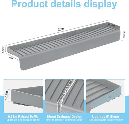 Silicone Faucet Splash Guard 4" x 30", Faucet Water Catcher Mat, Longer Silicone Sink Mat for Kitchen, Bathroom, Laundry Room, Farmhouse for Quartz Kitchen Sink（Gray）