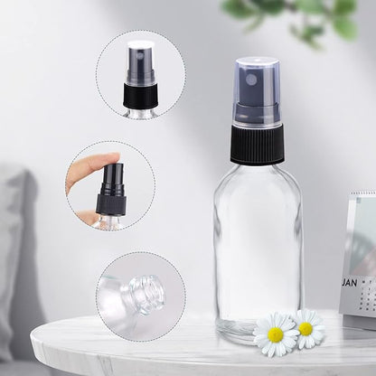 Wedama 4 oz Mini Glass Spray Bottles, Empty Small Spray Bottles with Funnel Dropper, Fine Mist for Hair, Travel, Plants, Cleaning Solutions and Skin Care (4 Pack Clear)